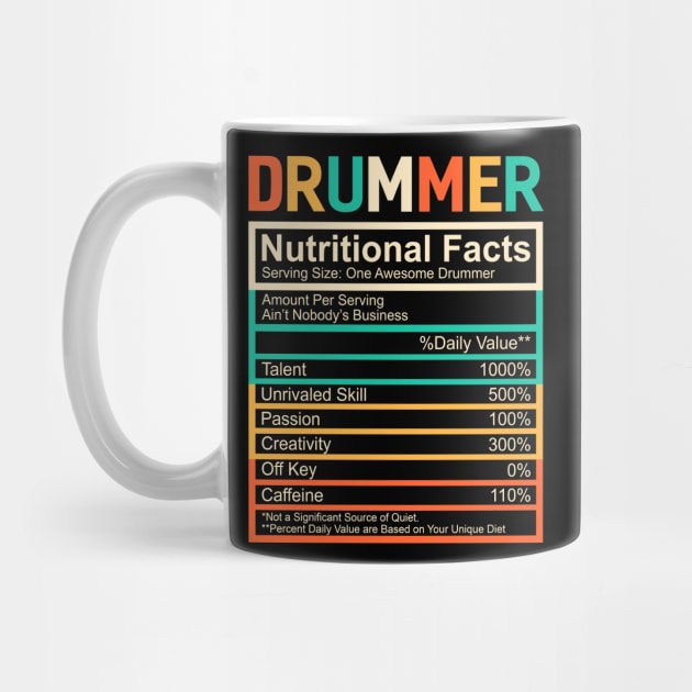 Drum Lover Gift Retro Nutritional Facts Drummer by TMSTORE